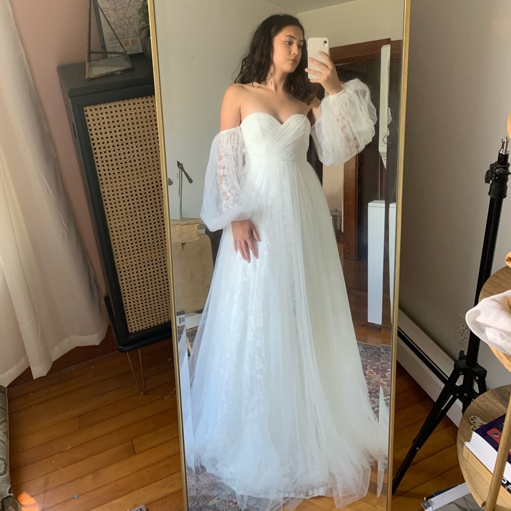 ASOS Mila Off-Shoulder Sweetheart Wedding Dress with Sleeves